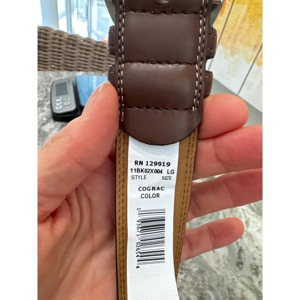 Saddlebred belt brown leather‎ strap double-stitch edges silver-tone buckle 38
